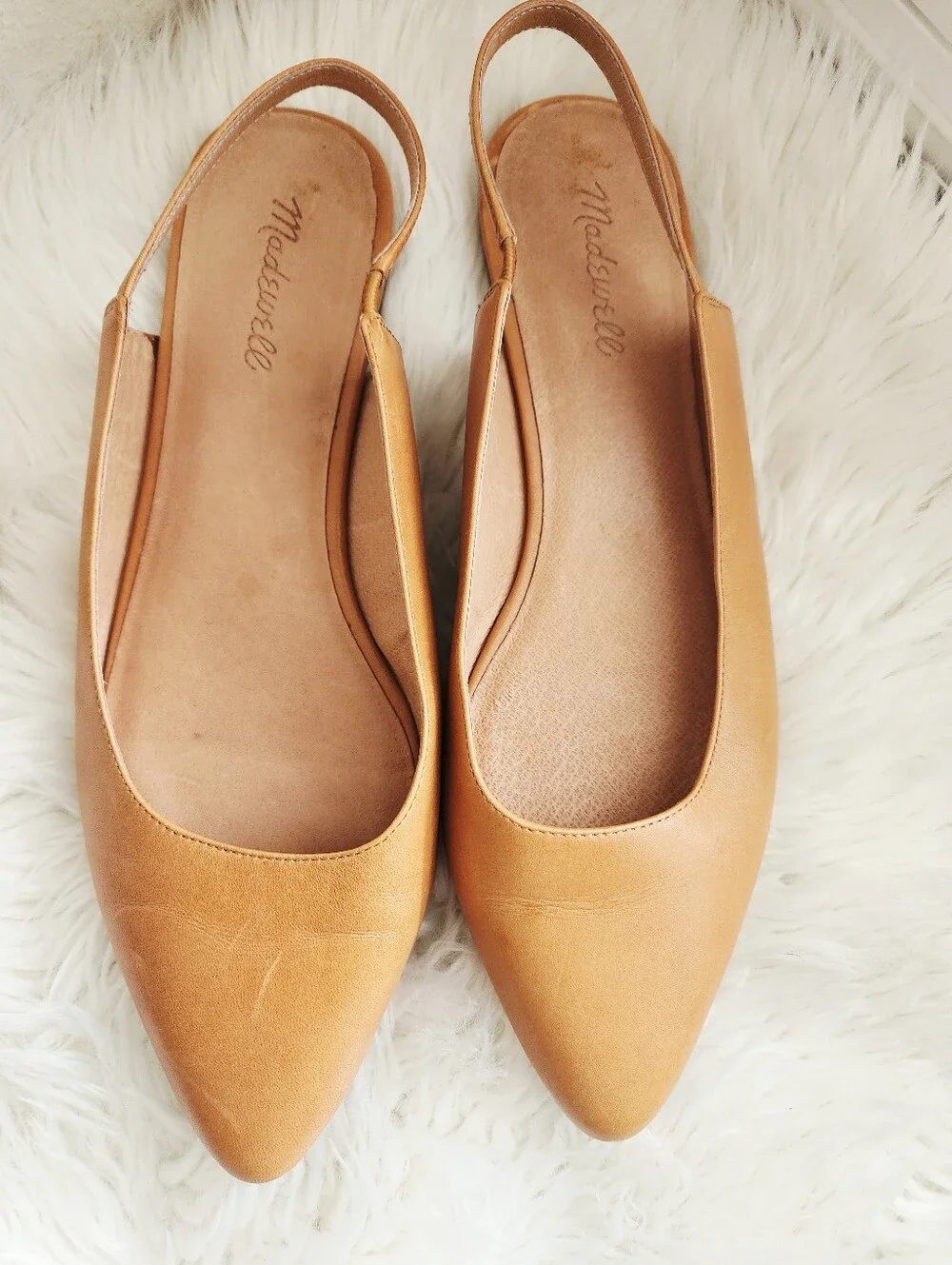 MADEWELL THE MARGOT POINTED TOE SLINGBACK FLAT IN LEATHER CAMEL TONE SIZE 11